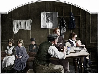 Oude kamer in Slumland, Londen, ca. 1900-1901