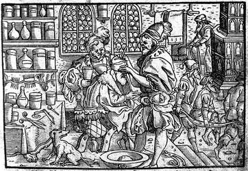 Operatie aan het hoofd van een man. Uit: Die große Wundarzney door Theophrastus Bombastus von Hohenheim, 1562