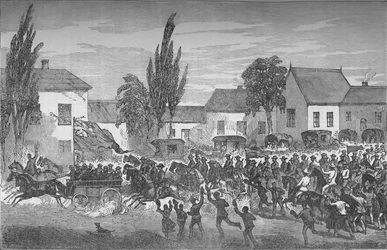 Oudtshoorn Gemonteerde Vrijwilligers Vertrekken naar de Oostelijke Grens, ca. 1880