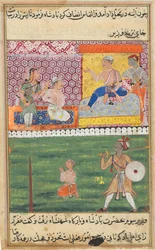 Pagina uit Verhalen van een Papegaai Tuti-nama: Achtste nacht: De dienstmaagd doet opnieuw een beroep..., ca. 1560