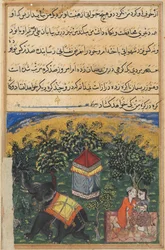 Pagina uit Verhalen van een papegaai Tuti-nama: Vierde nacht: De bedelvrouw bedriegt..., ca. 1560