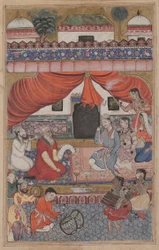 Pagina uit Verhalen van een papegaai Tuti-nama: Drieëndertigste nacht: Voorbereiding voor het huwelijk