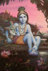 Schilderij van hindoegod Krishna als kind. India