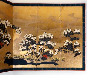Paar schermen met 6 panelen met gouden achtergrond, Edo-periode, Japans