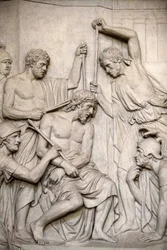 Parijs, Frankrijk Beeldhouwwerk in Saint Roch kerk: Jezus gemarteld, Parijs, Frankrijk