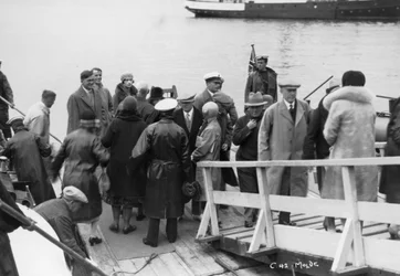 Passagiersschip aangemeerd in Molde, Noorwegen, 1929