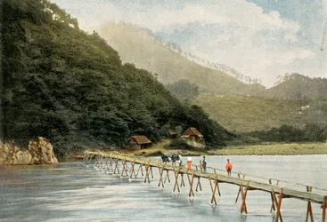 Voetbrug over de Arakawa-rivier, 1900