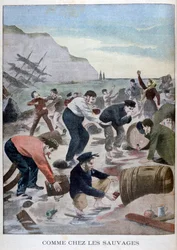 Mensen redden items van een schipbreuk op het Isle of Wight, 1902