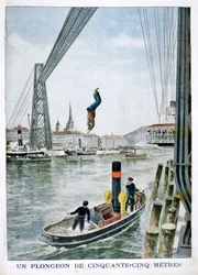 Persoon duikt 55 meter van Portside, Rouen, 1901