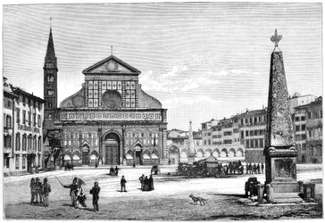 Piazza en kerk van Santa Maria Novella, Florence, Italië, 1882