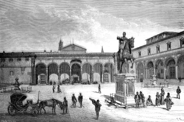 Piazza en kerk van de Santissima Annunziata, Florence, Italië, 1882