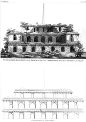 Pittoreske Verhoging van de Shikar Gah en de Beroemde Zuil in Delhi, juni 1797 1799
