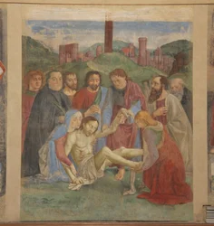 Pietà fresco in de Vespucci-kapel, Ognissanti, Florence, Italië (foto)