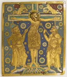 Plaquette met de kruisiging tussen Longinus en Stephaton en personificaties..., Duits, ca. 1200
