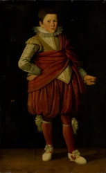 Portret van een staande jonge edelman