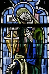 Poissy collegiale kerk. Glas-in-loodraam. Saint Margaret van Antiochië, Poissy, Frankrijk