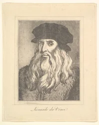 Portret van Leonardo da Vinci uit Characaturas door Leonardo da Vinci, uit tekeningen door Wi..., 1786