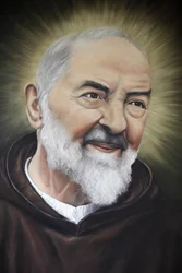 Portret van Padre Pio in Apulië, Alberobello, Italië