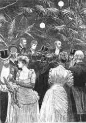 Prinses Alexandra verkoopt bloemen op een feest ten bate van de Londense ziekenhuizen, 23 juli 1884