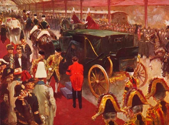 Koningin Alexandra arriveert op Paddington Station voor de Begrafenis van Koningin Victoria, 1901
