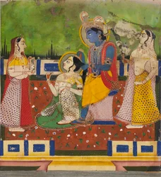 Radha en Krishna op een terras