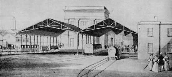 Spoorwegstations in de vroege dagen waren vreemd primitieve aangelegenheden, ca. 1934