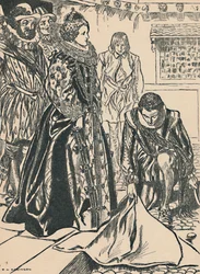 Raleigh spreidt zijn mantel voor Elizabeth, ca. 1907