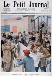 Verkiezingsuitslagen lezen in de krant, Parijs, 1902