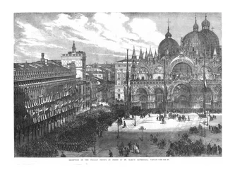 Ontvangst van de Italiaanse troepen voor de St. Marcuskathedraal, Venetië, 1866