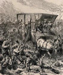 Het redden van gewonde Russische soldaten van het slagveld, ca 1878