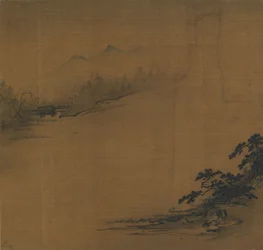 Rivierlandschap in mist, 14e eeuw