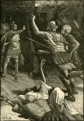 Romeinse soldaten die de tempel van Jeruzalem in brand steken, 1890