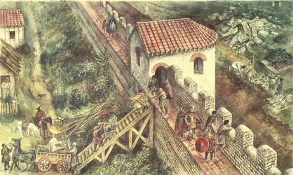 Romeins bastion op de stadsmuur, Londen, 4e eeuw