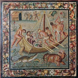 Romeins vloermozaïek van een veerboot, 1e eeuw