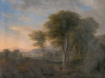 Romantisch landschap met een boom op de achtergrond