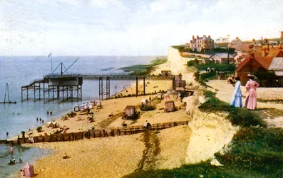 Strand van Rottingdean, East Sussex, kijkend naar het westen, ca. 1900s-1920s