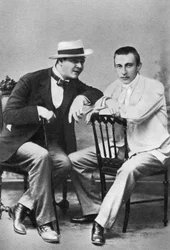 Russische operazanger Feodor Chaliapin met componist en pianist Sergei Rachmaninov, c1890