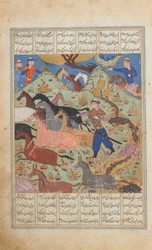 Rustam Lassos Rakhsh, Folio uit een Shahnama Boek der Koningen, ca. 1450