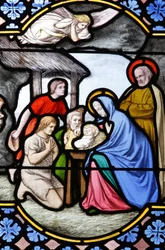 Saint-Corentin kathedraal, Quimper glas-in-lood: aanbidding door de herders, Quimper, Frankrijk