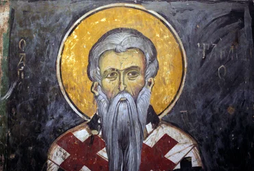 Sint Iraklion Byzantijnse fresco uit het Agios Ioannis Lampadistis klooster, 11e eeuw Cyprus