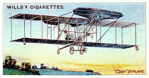 Samuel Franklin Cody, in Amerika geboren Britse vliegenier, vliegende Cody Biplane ca. 1909