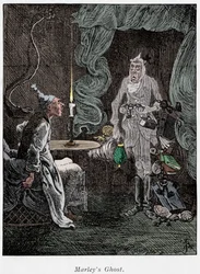 Scène uit A Christmas Carol van Charles Dickens, 1843