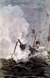 Scène uit Jules Vernes Van de aarde naar de maan, 1865