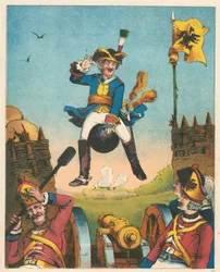 Scène uit De avonturen van Baron Munchausen door Rudolph Erich Raspe, ca. 1850