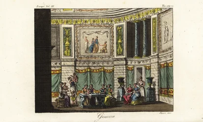 Scène in een gynaeceum, vrouwenkwartier, Oud-Griekenland