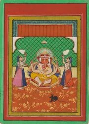Zittende Ganesha met bedienden, begin 20e eeuw