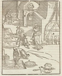 Drogen van gezuiverd koper, na extractie van zilvererts - Gravure uit Beschrijving van mineralen en de belangrijkste mijnbouwmethoden, van Lazarus Ecker