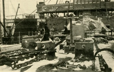 Schip dat kolen levert in ijzige omstandigheden, Eerste Wereldoorlog