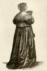 Toont de kleding van een Engelse dame, 1640, 1937