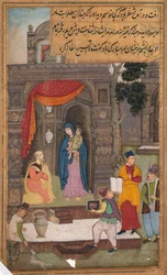 Simeon knielt voor Maria en Jezus na hen te hebben herkend, uit een Spiegel van Heiligheid..., 1602-